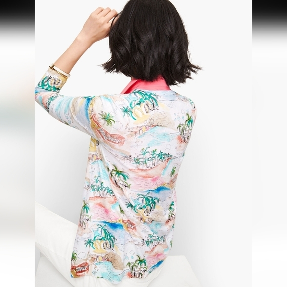 Talbots Coastal Scene Button-Front Shirt - Size Small Petite - Picture 2 of 7